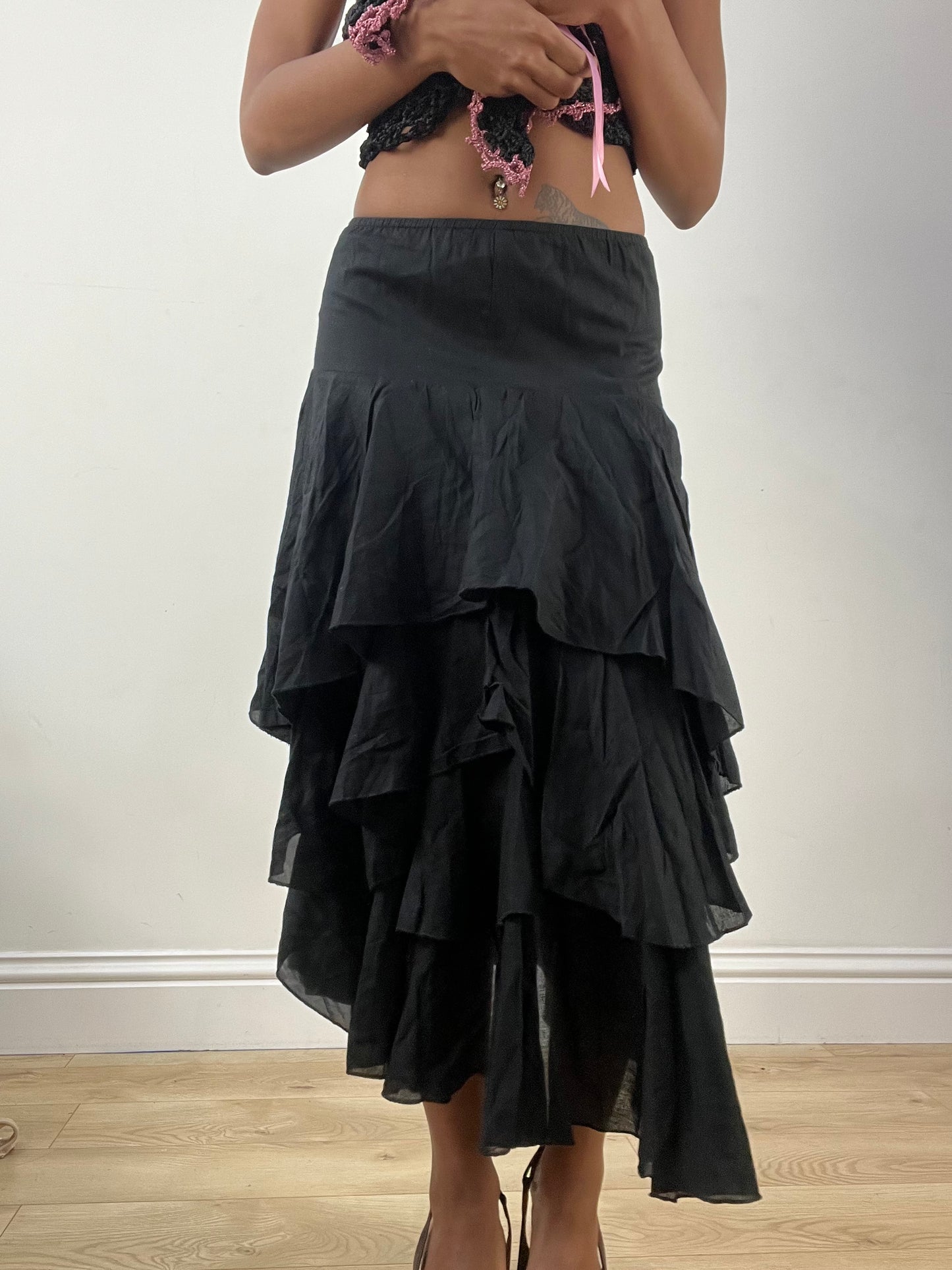 BEST PICKS | small black tiered maxi skirt with asymmetric hem