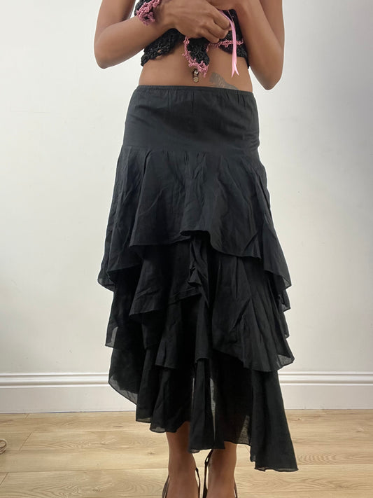 BEST PICKS | small black tiered maxi skirt with asymmetric hem