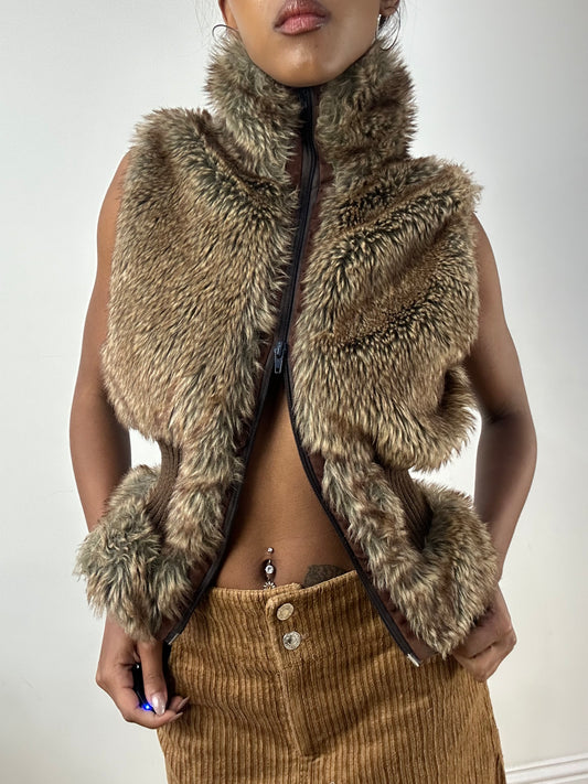 BEST PICKS | medium brown faux fur gilet jacket