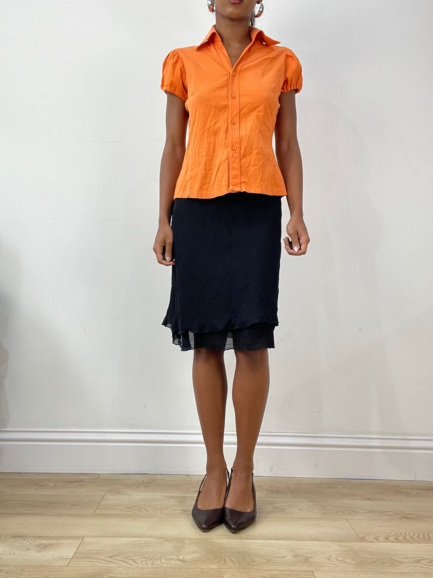 vintage edit: halloween | small orange short sleeve button up shirt