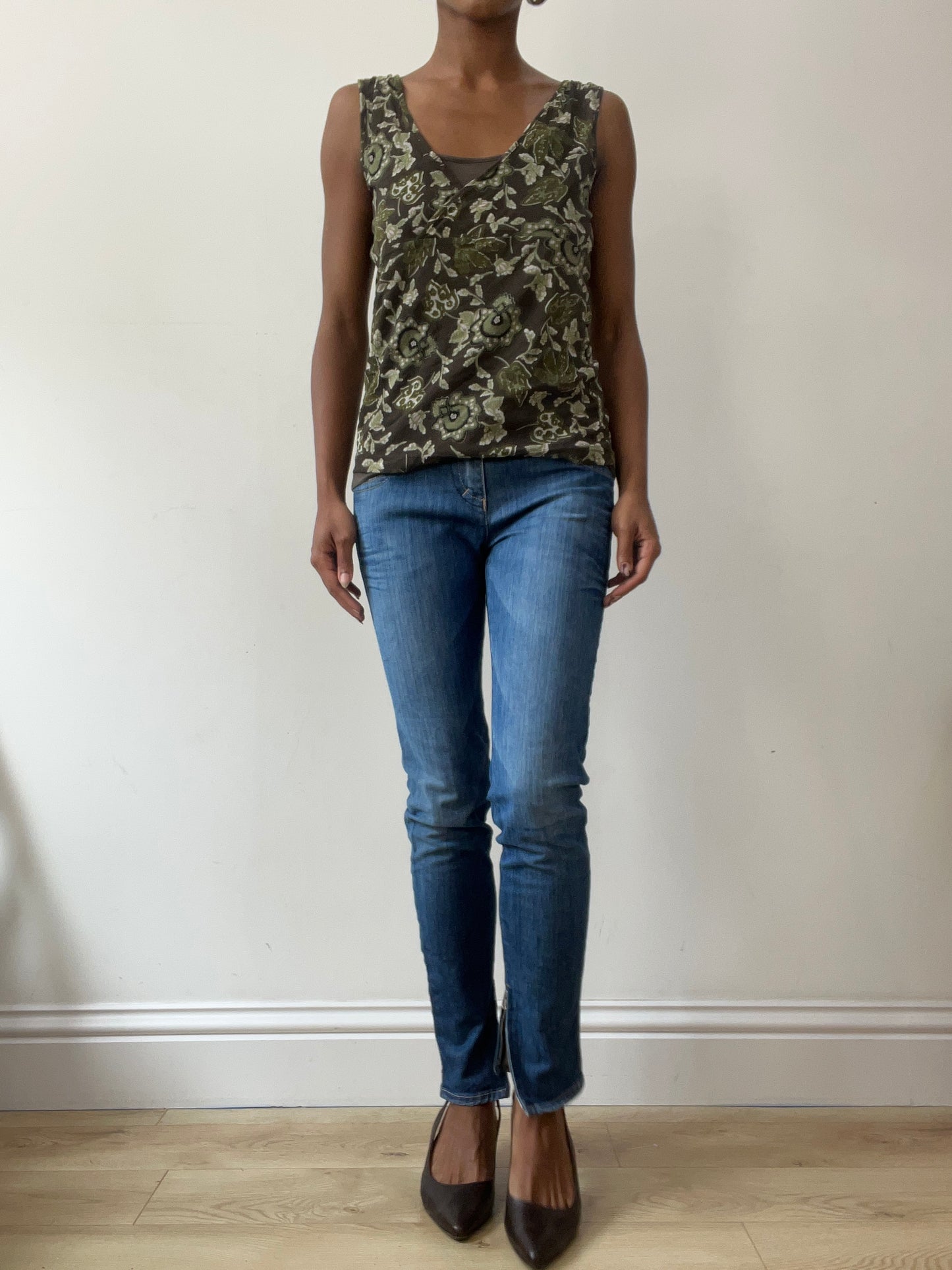 vintage edit thirty-one | medium green mesh overlay top with floral print
