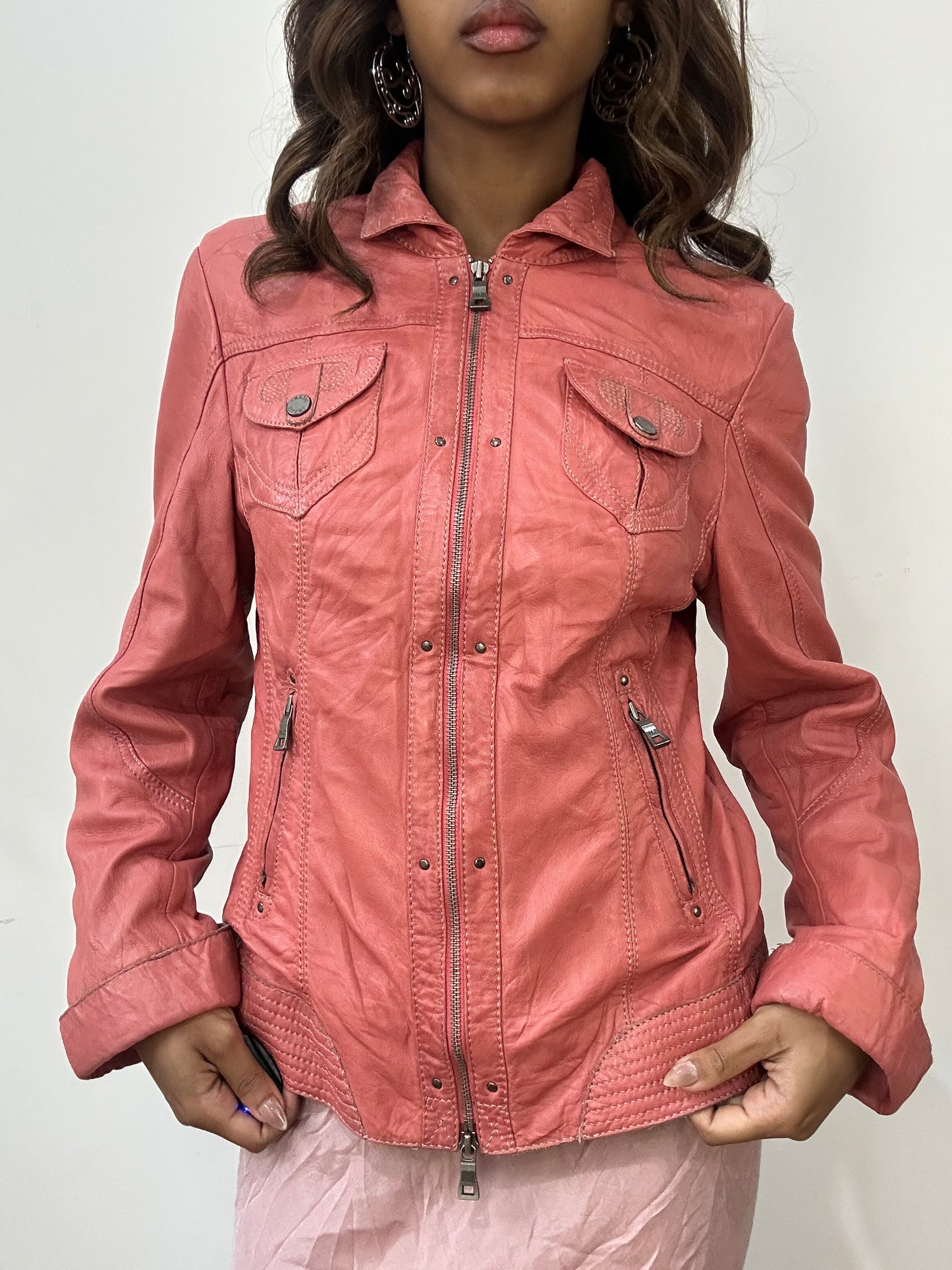 vintage edit: fashion week | small pink faux leather dual zip jacket
