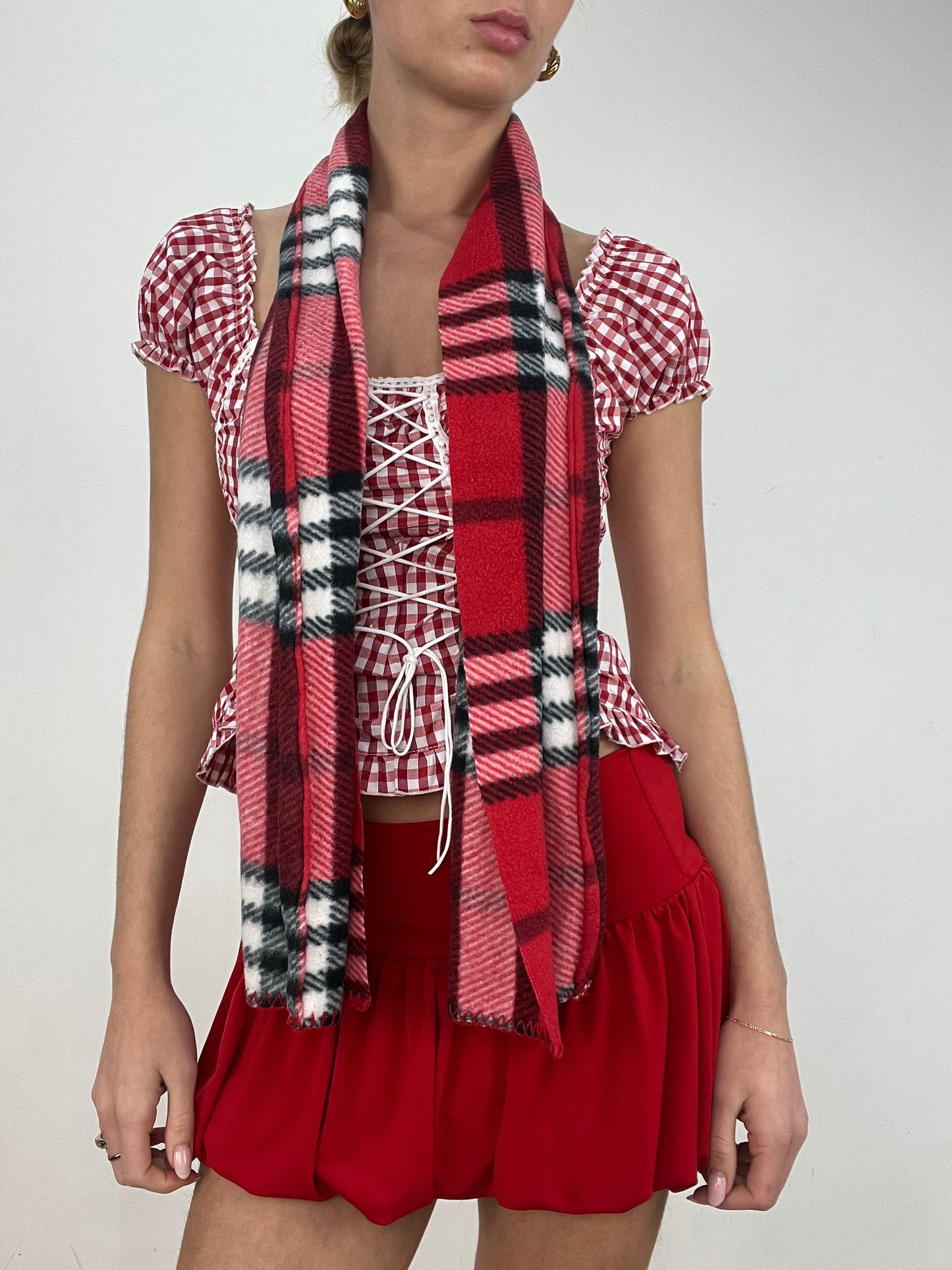 vintage edit ten | red and black checkered scarf