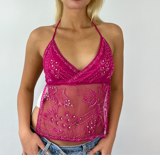 💻⭐️ hot pink diamanté backless top festival top