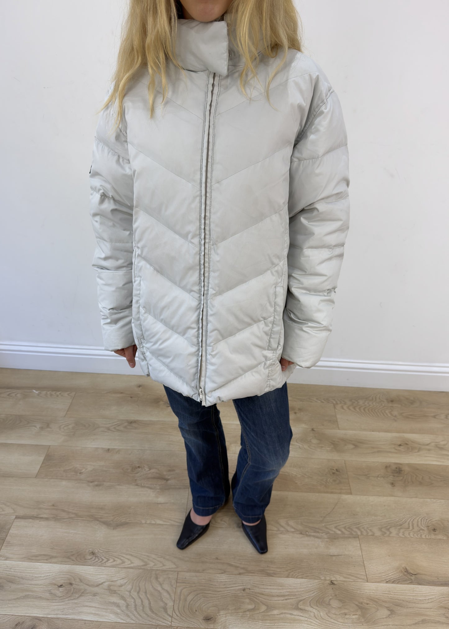 large beige/grey puffer coat