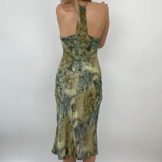 ETHEREAL GIRL DROP | small green patterned midi dress