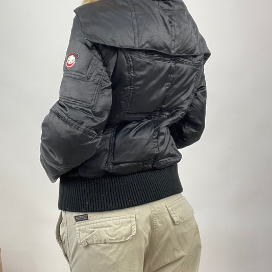 CHALET GIRL DROP | small black padded jacket with girl graphic