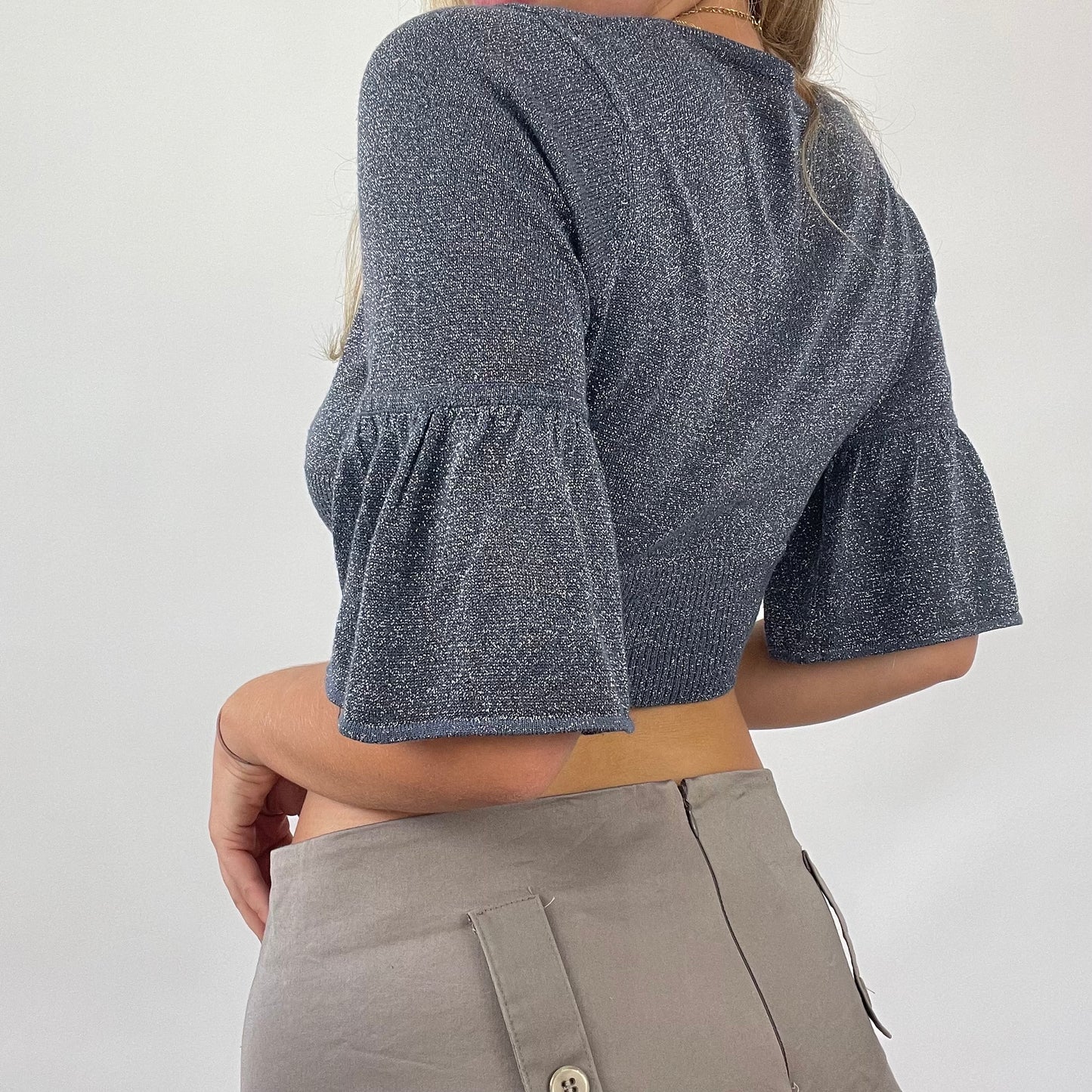 💚 💻 OLIVIA RODRIGO DROP | small bay grey sparkly cardigan crop top
