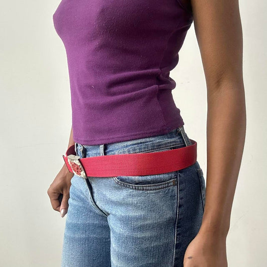 💻 GENERAL | one size red nylon belt with silver beaded buckle