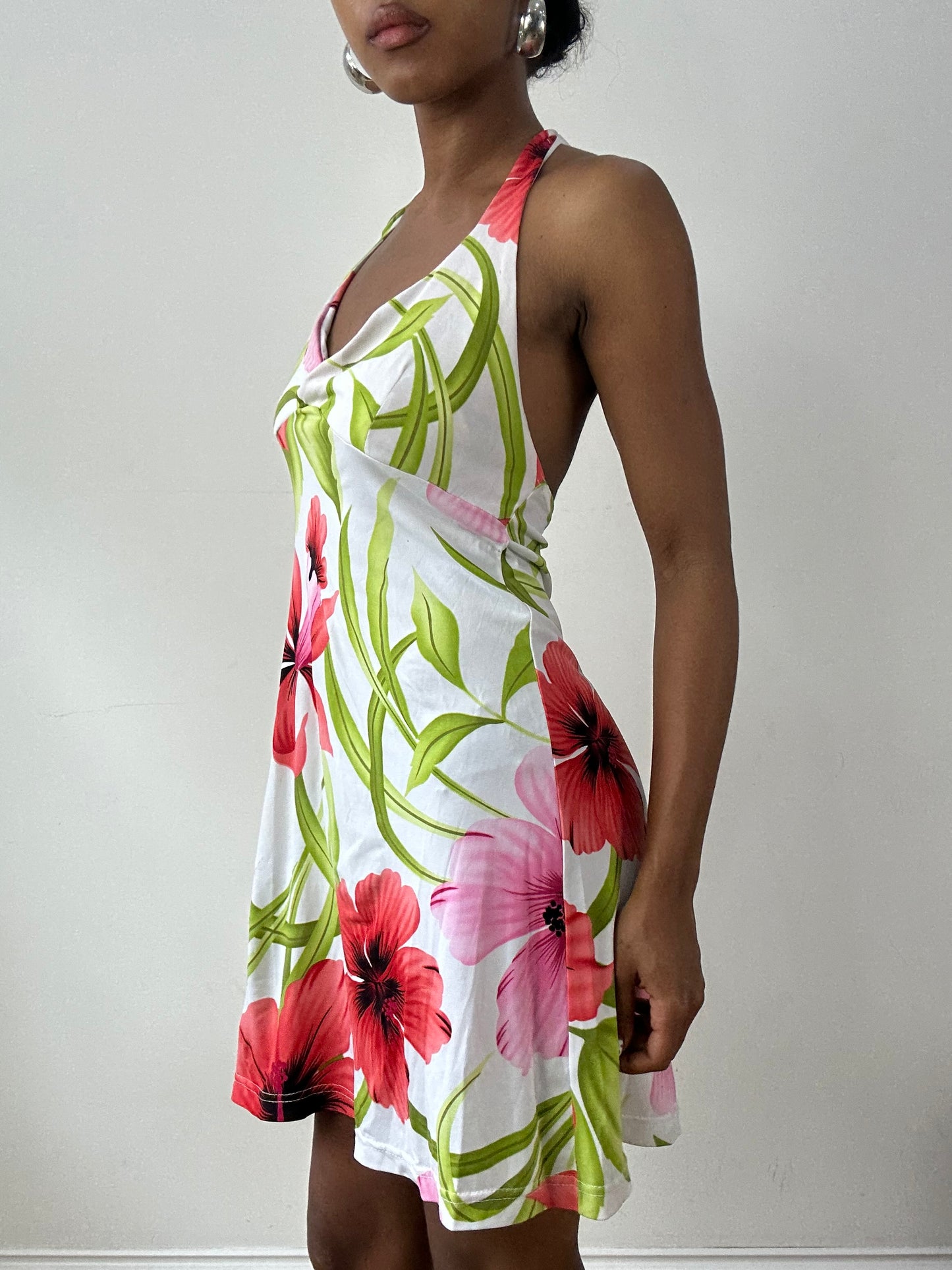 vintage edit twenty-nine | small white halterneck mini dress with floral print