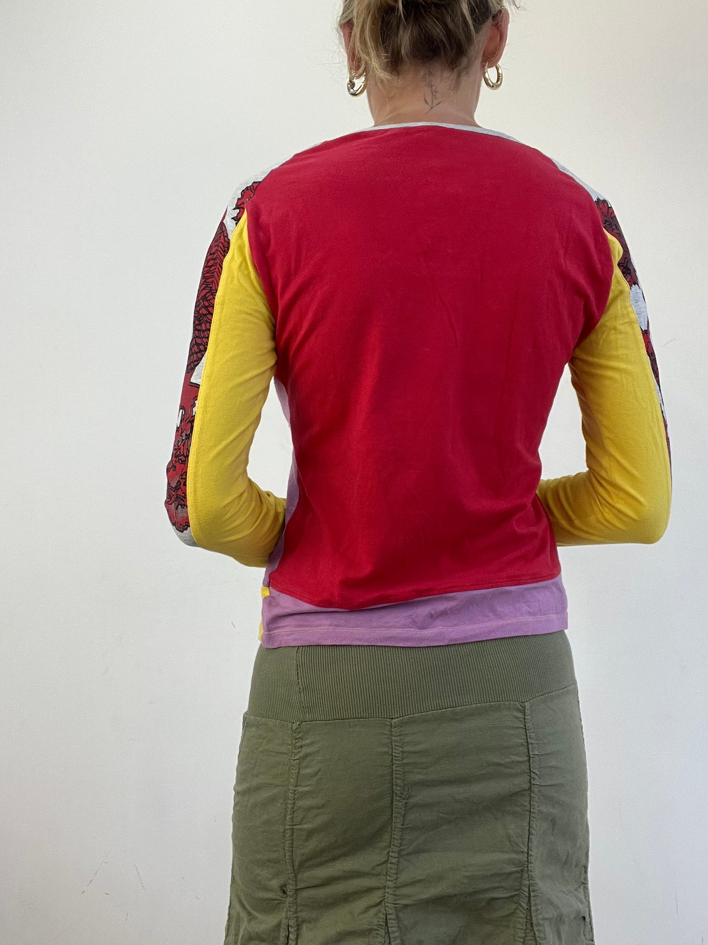 vintage edit eleven | medium red and yellow dolce and gabbana long sleeve top with fish graphic