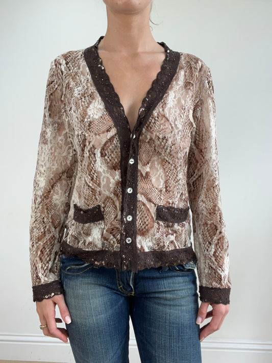 💻💚vintage edit twenty-four | medium brown and white lace cardigan