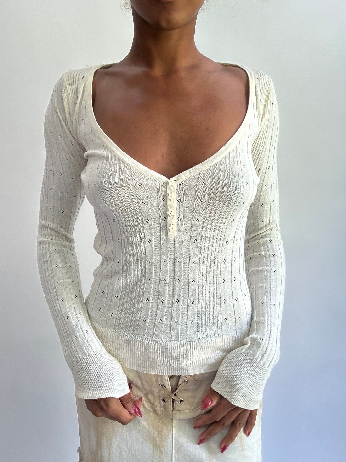 olivia rodrigo drop | small white old bershka long sleeve knit top