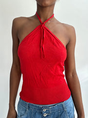 summermaxxing drop | small red knit halterneck top