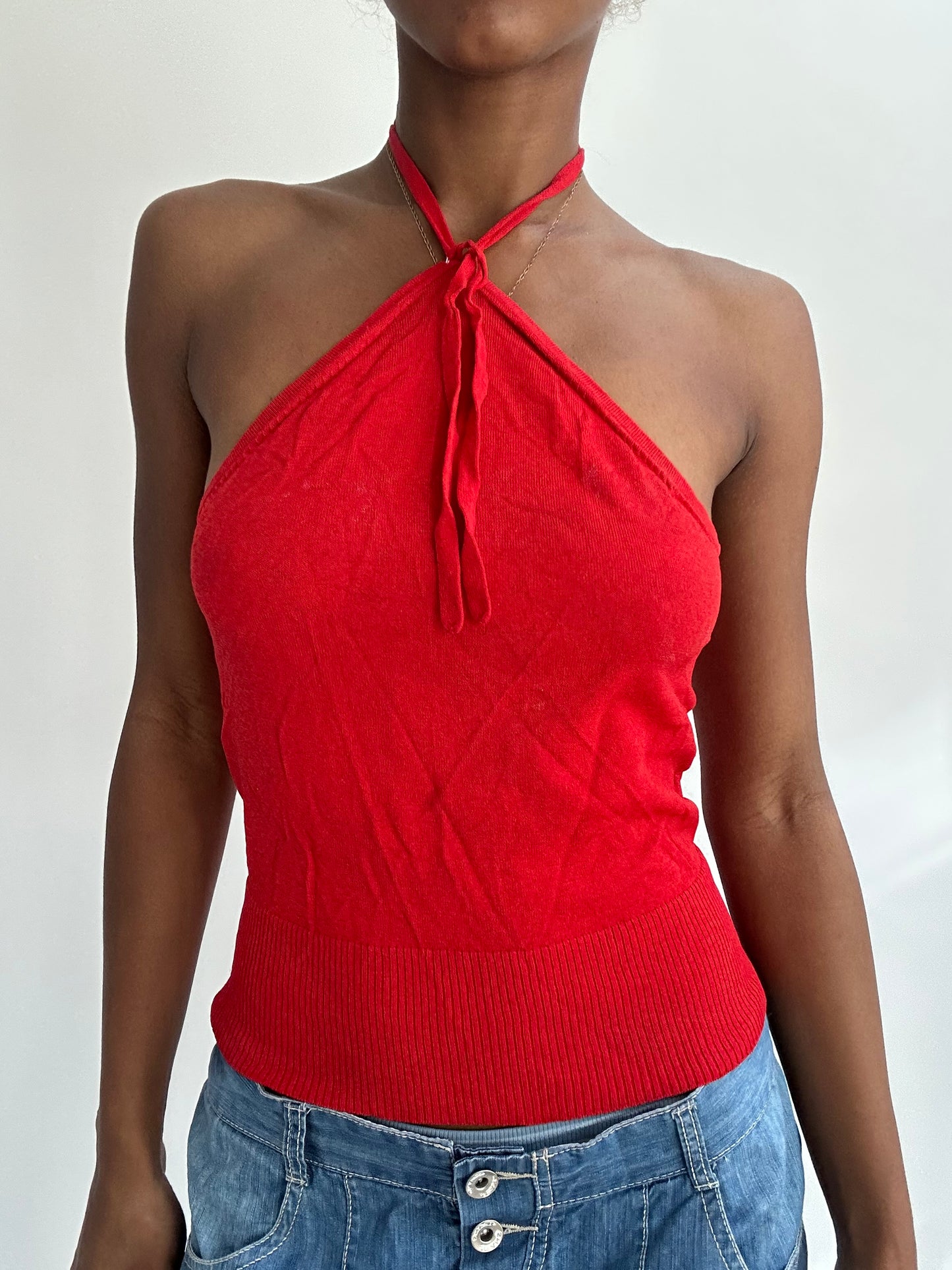 summermaxxing drop | small red knit halterneck top