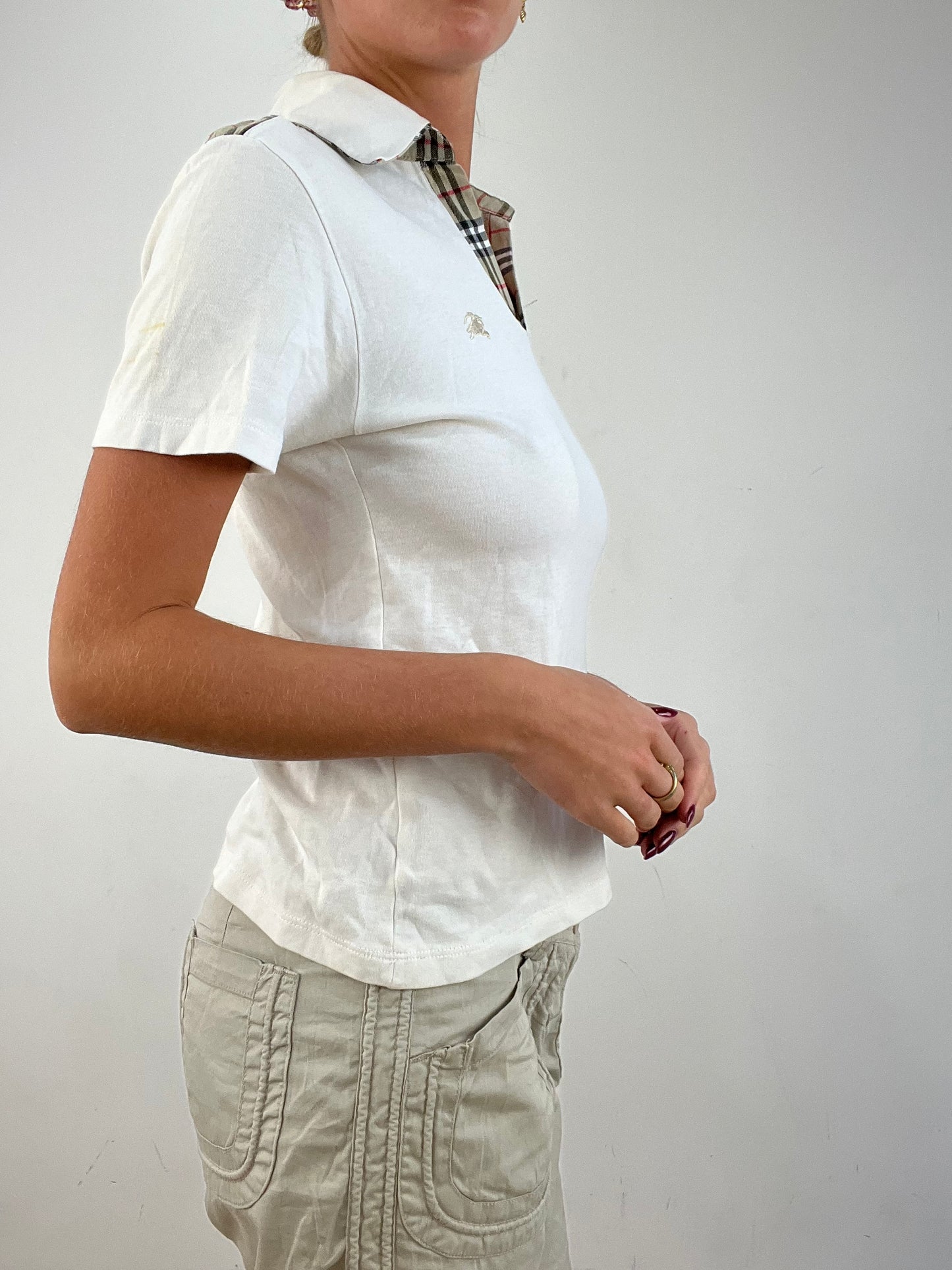 vintage edit fourteen | medium white burberry style polo top