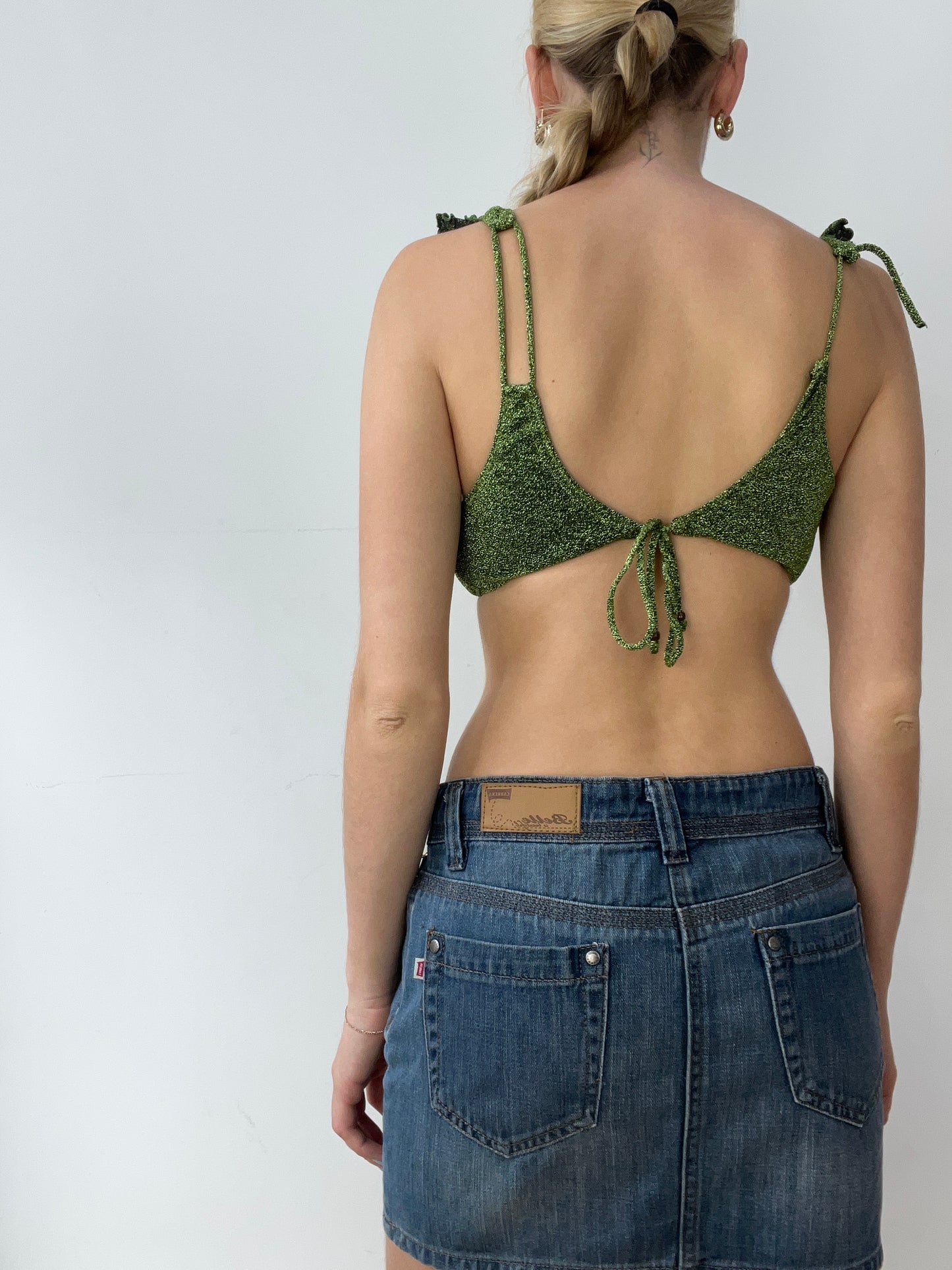 vintage edit thirty | medium green and gold sparkly bikini set