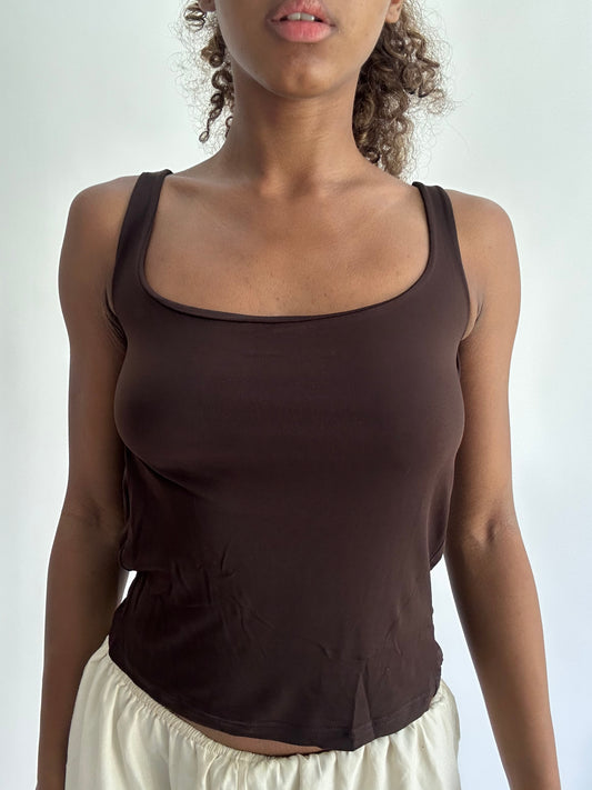 ‼️ | small brown open back tank top