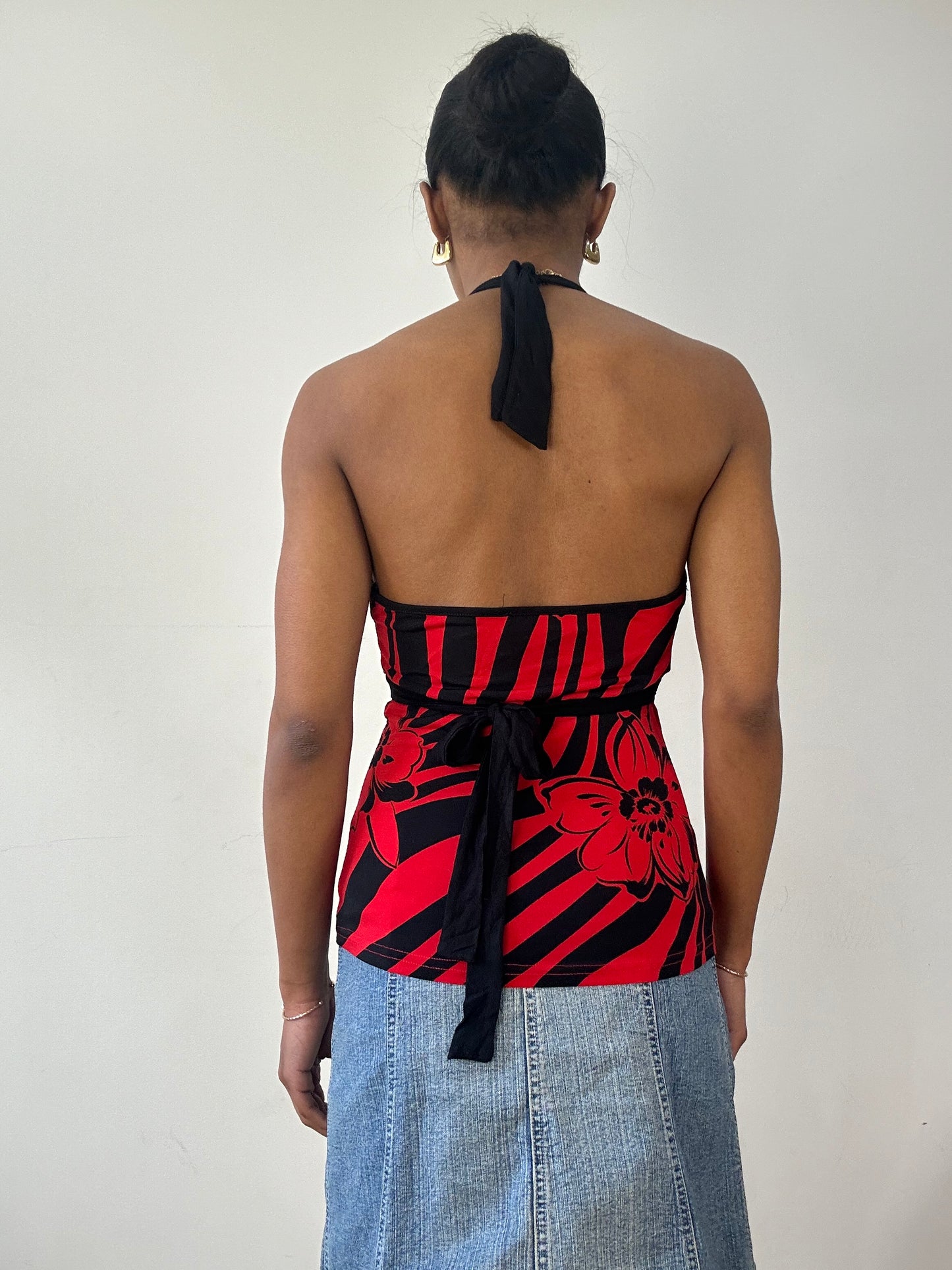 vintage edit fifteen | small red and black floral halterneck top