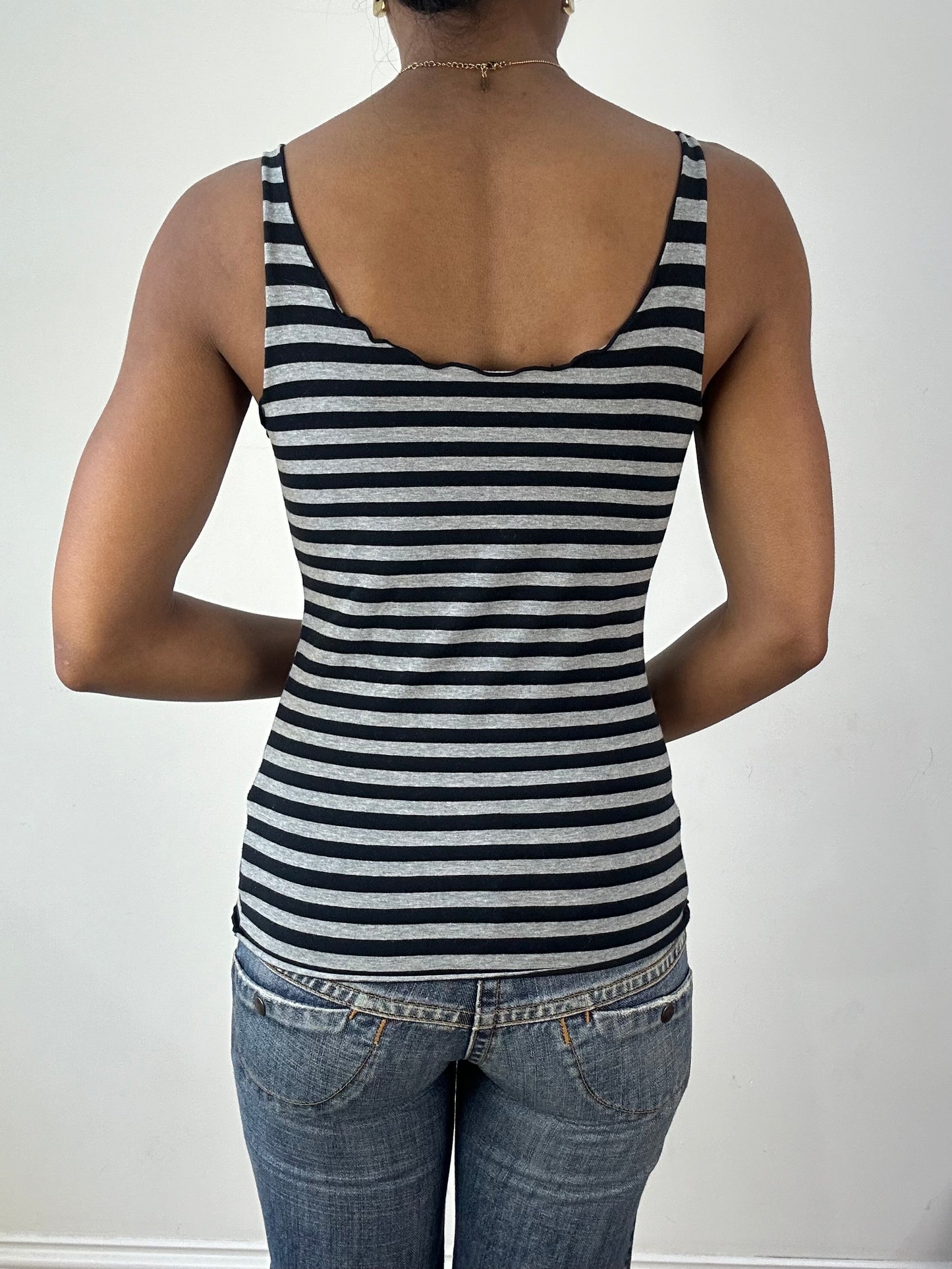 vintage edit eighteen | small black and grey stripy cami top