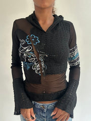 BEST PICKS | extra small black knit and mesh hooded top