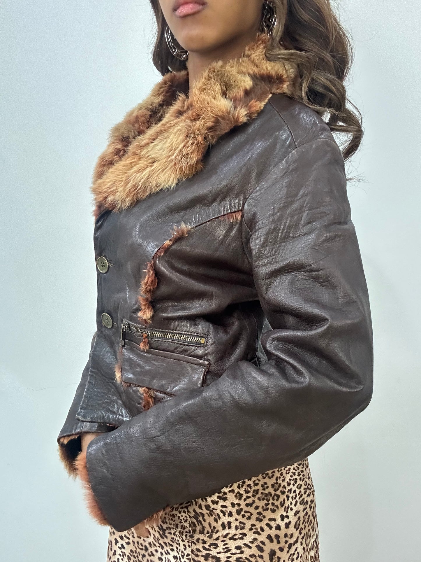 vintage edit: fashion week | small brown leather button up jacket