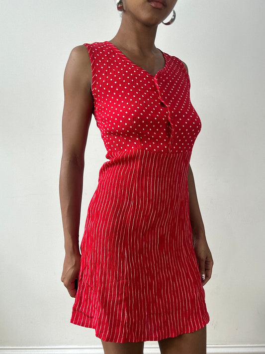 vintage edit twenty-nine | small red mini dress with polka dot and stripe print