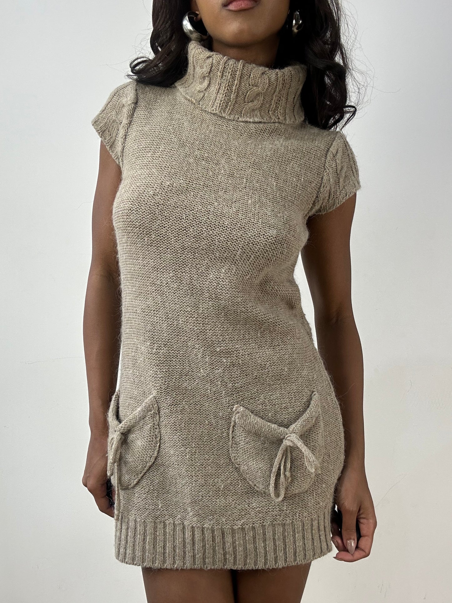BEST PICKS | small beige knit turtleneck mini dress
