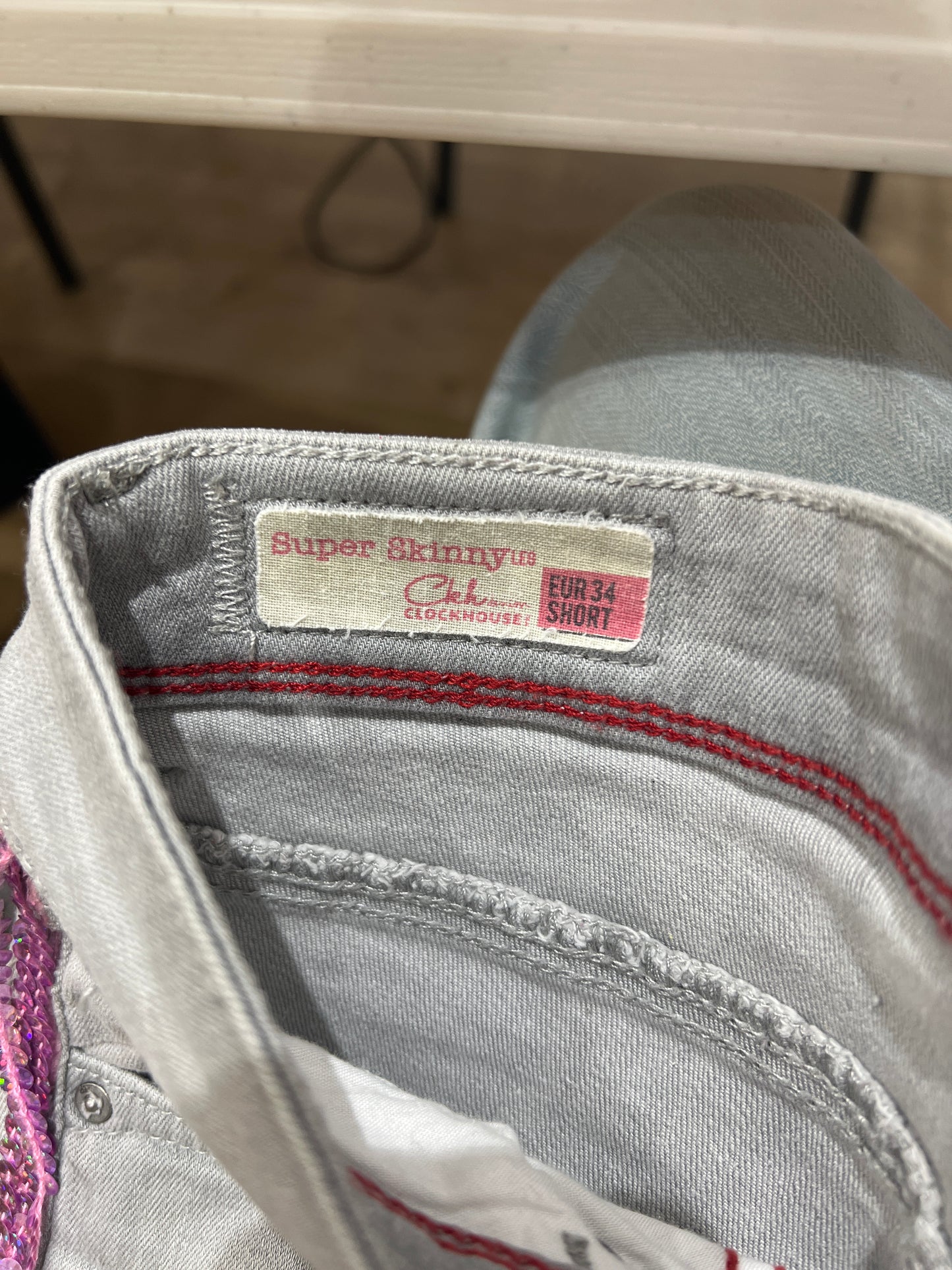 SUMMER SOLSTICE DROP | small grey denim shorts with pink sequins