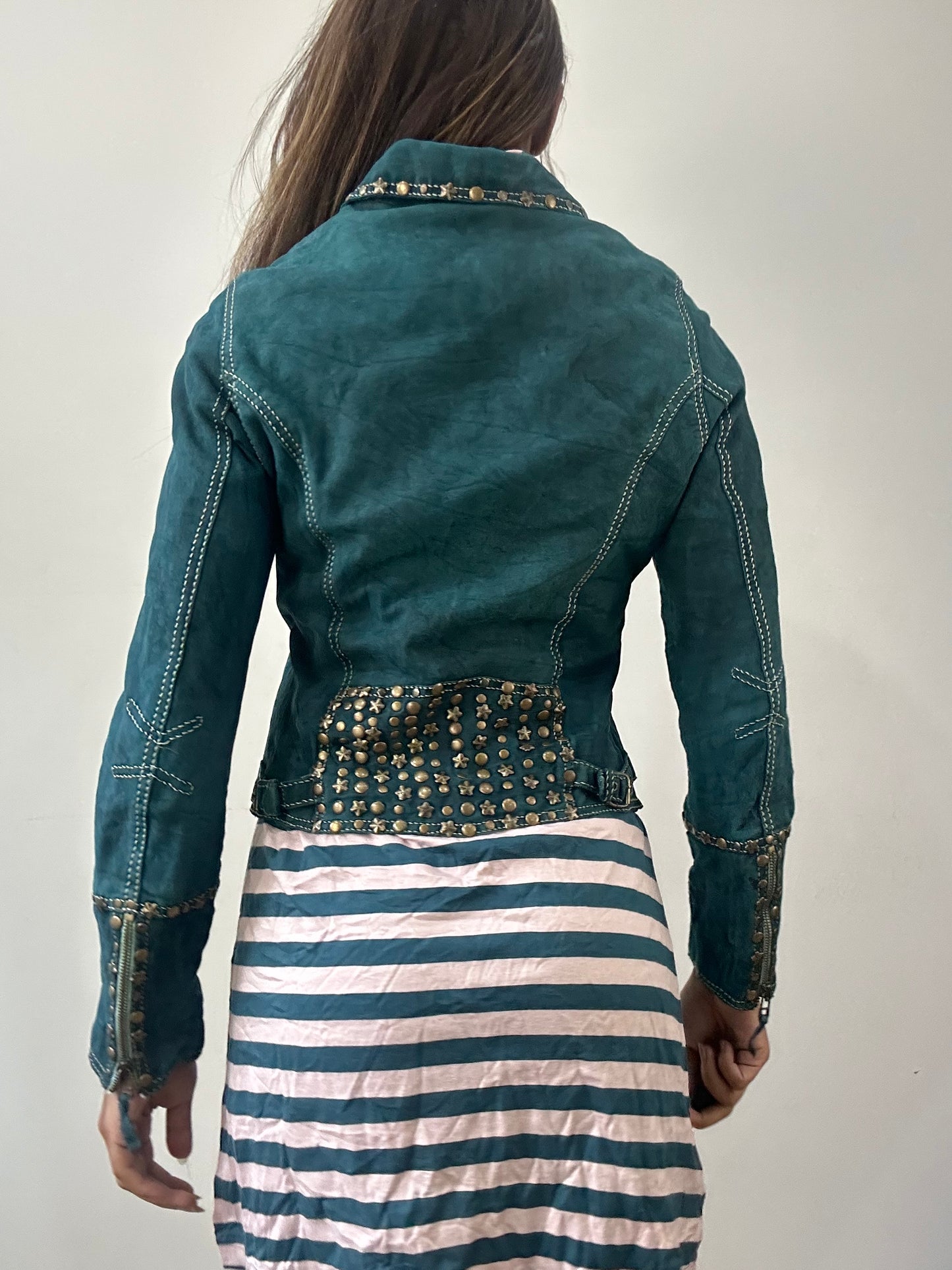 2016 edit | small blue suede style zip up collared jacket