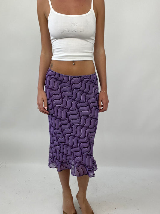 PALM BEACH DROP | small purple midi skirt with swirl pattern all over