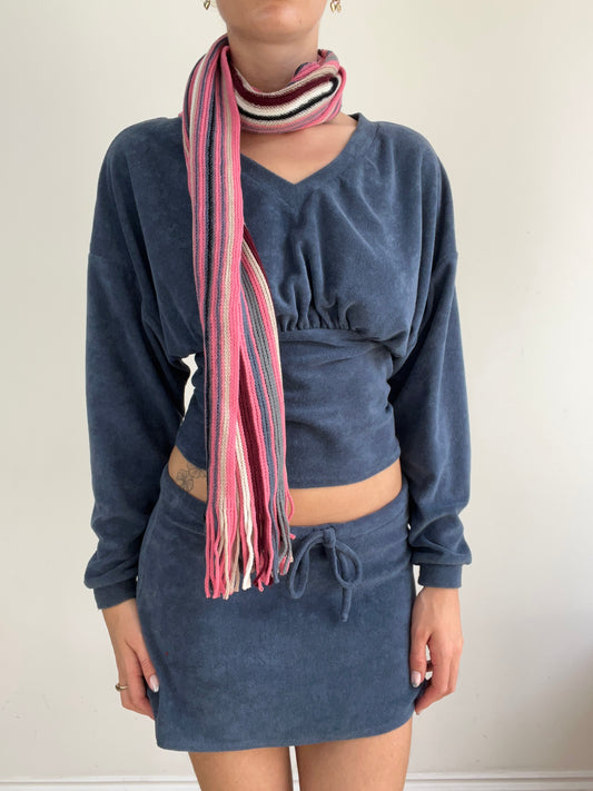 💻‼️ pink knit striped scarf with tassel detail