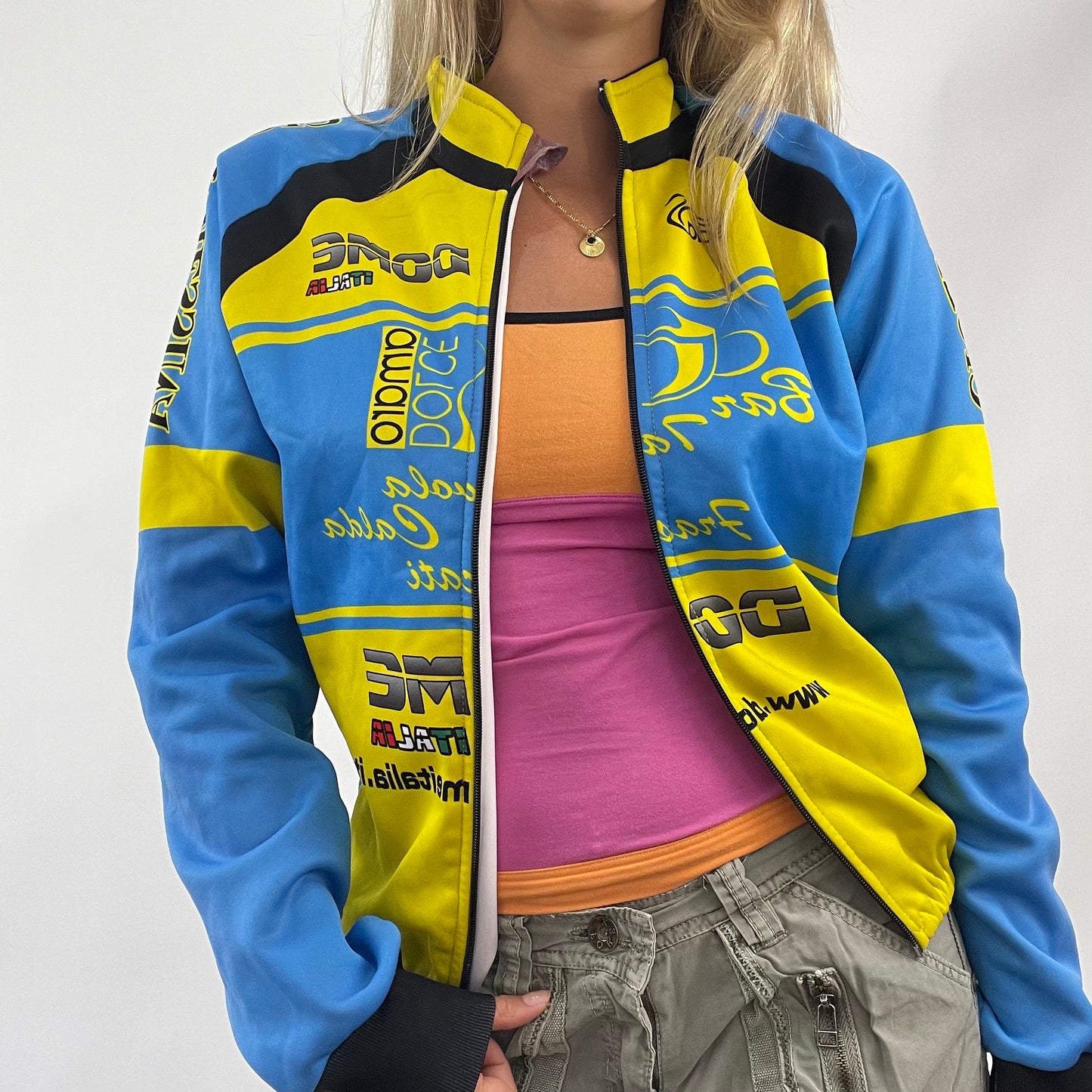 💻AMELIA GRAY DROP | medium blue and yellow racer styler jacket
