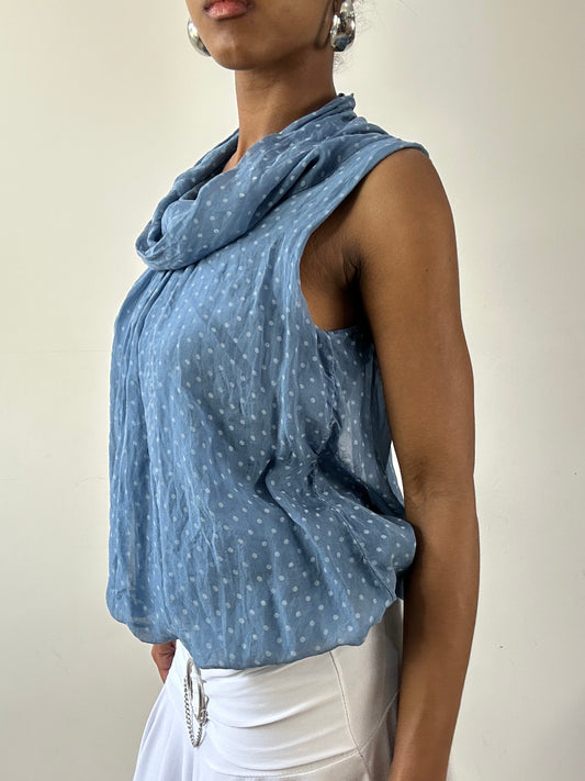 vintage edit twenty-seven | small blue polka dot cowl neck top