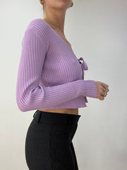 💻BEST PICKS | small purple ribbed front tie cardigan