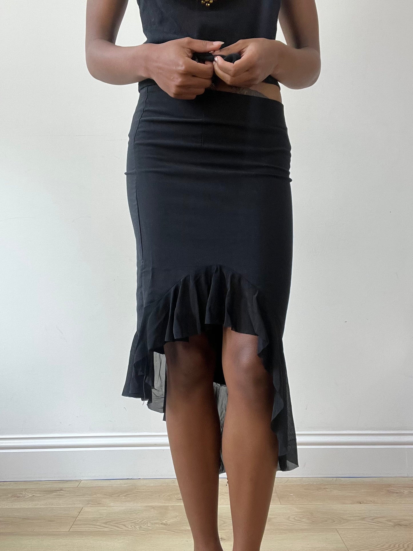 vintage edit thirty-one | extra small black asymmetric midi skirt