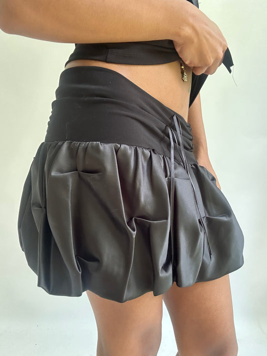 wedding guest drop | extra small black satin style mini skirt