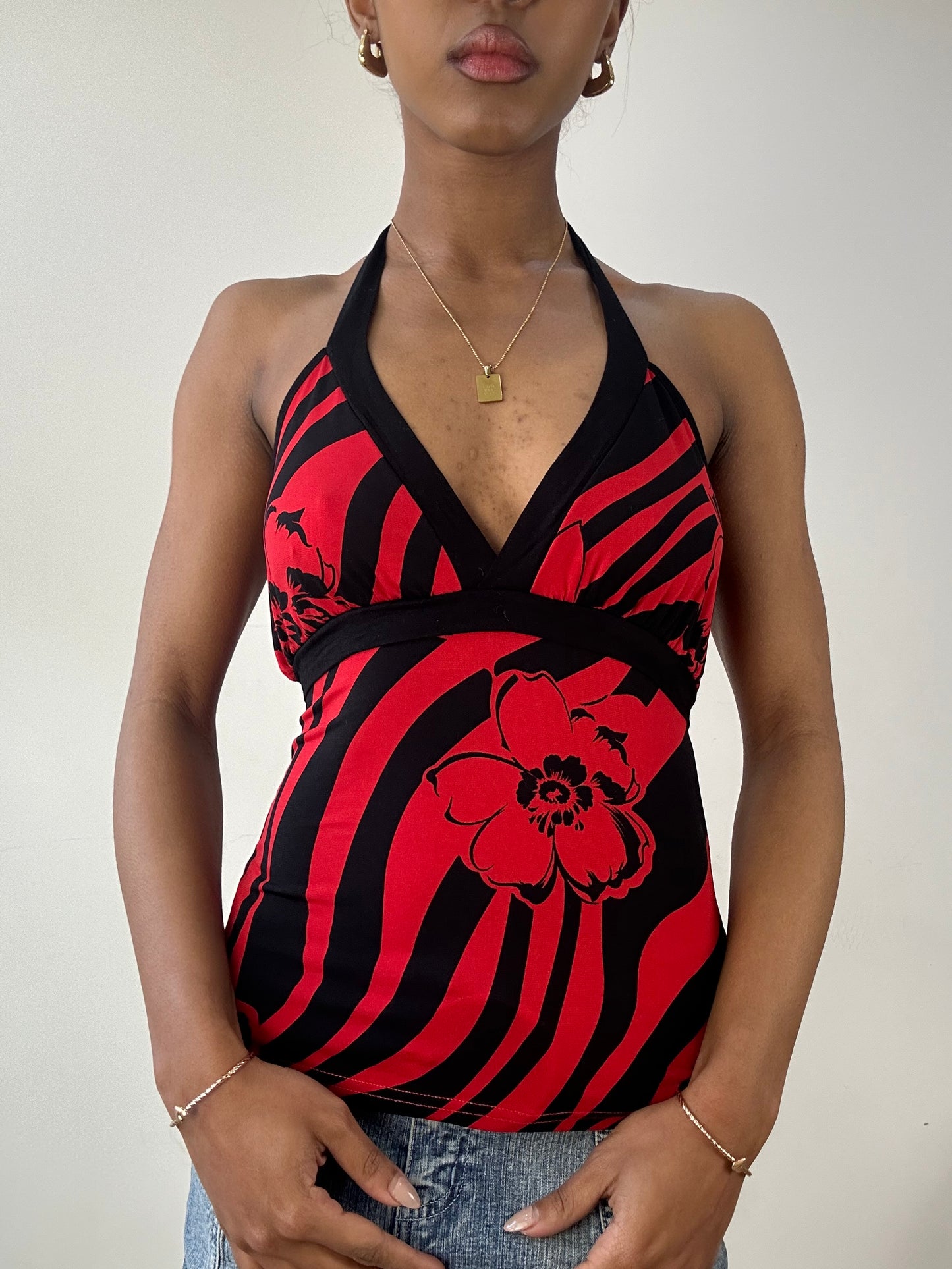 vintage edit fifteen | small red and black floral halterneck top