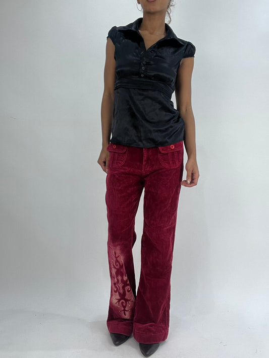 vintage edit thirty-five | medium burgundy trousers with bleached pattern