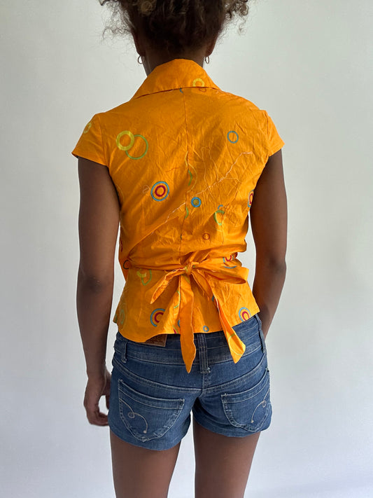sailor drop | small/medium orange wrap top with circle print