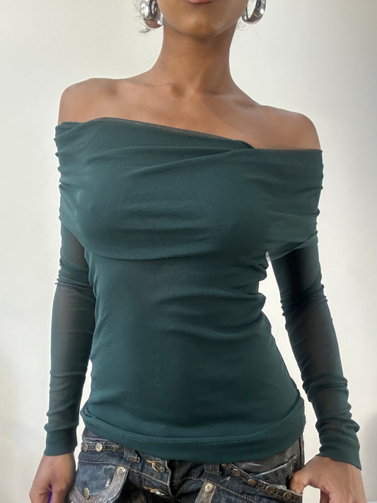 AUTUMN EDIT | small green long sleeve off the shoulder top