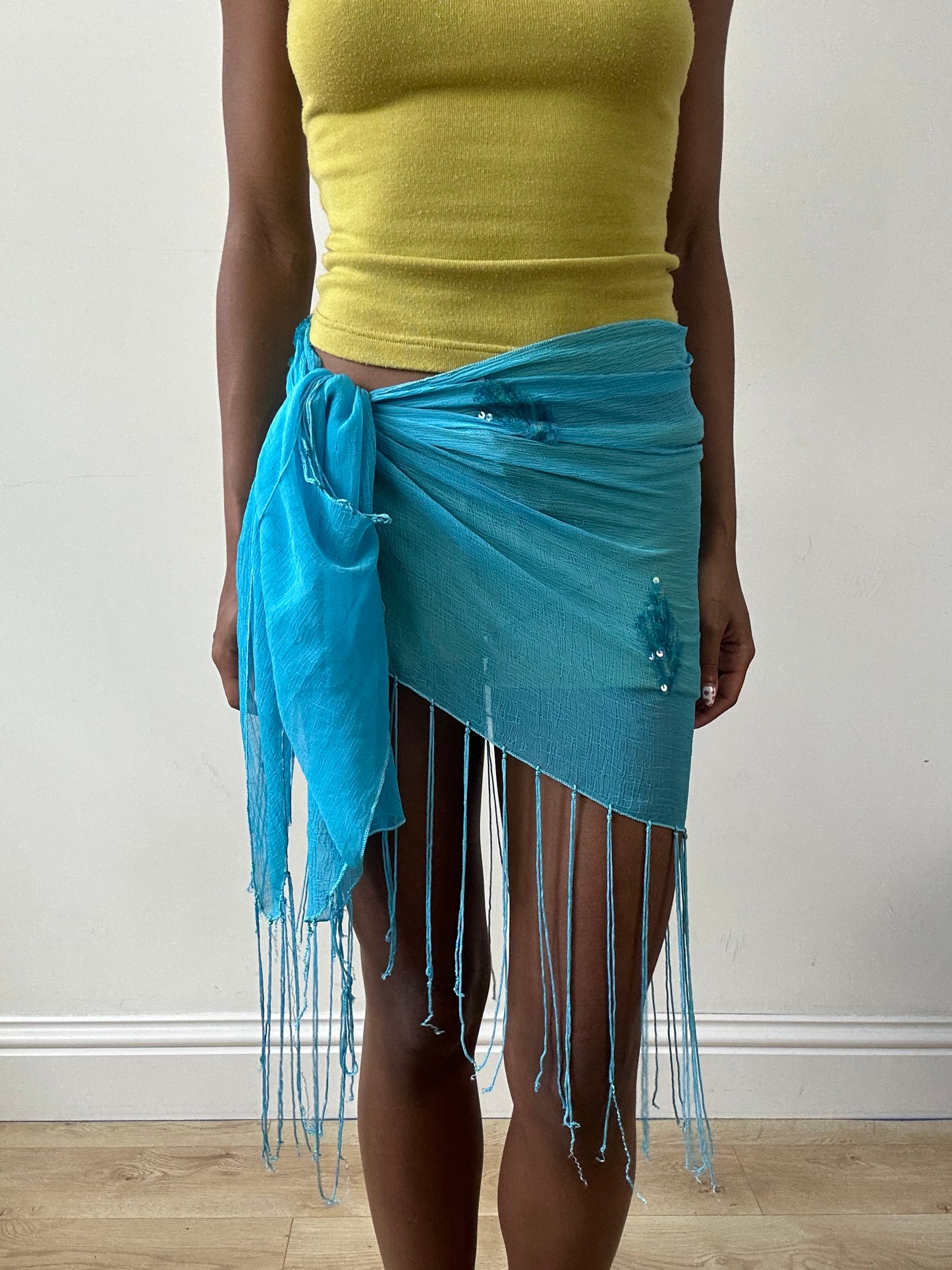 vintage edit twenty-nine | blue beach skirt with fringe and sequin detail
