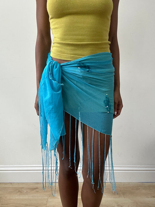 vintage edit twenty-nine | blue beach skirt with fringe and sequin detail