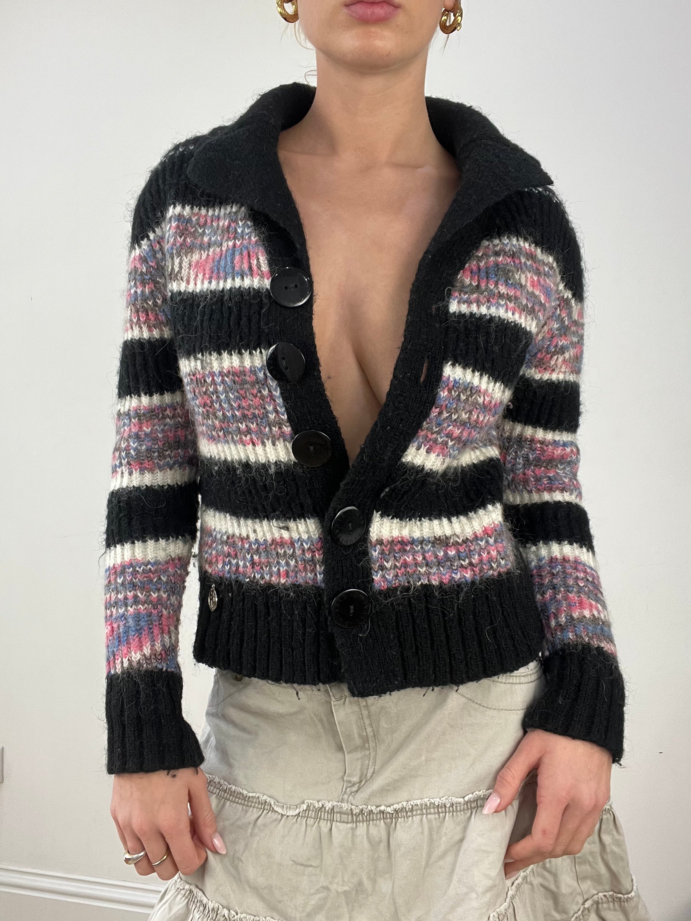 countryside small black and purple striped knitted cardigan – remass