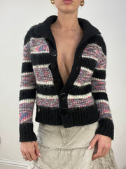 countryside | small black and purple striped knitted cardigan