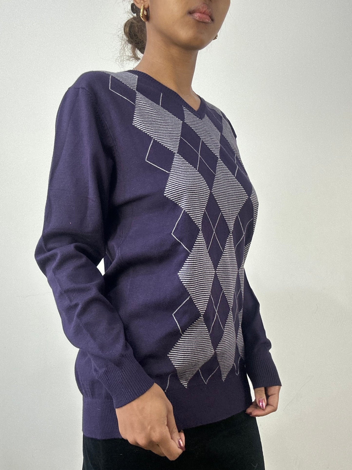 winter edit | large purple jumper with grey argyle print