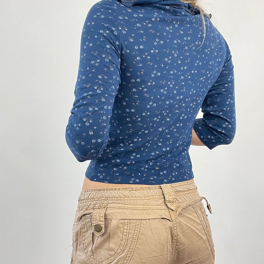 BEST PICKS | small blue orsay floral lace up top with ruffle front detail