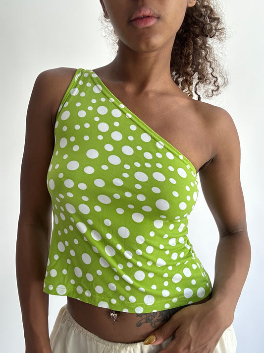 ‼️ | small green off shoulder polka dot top