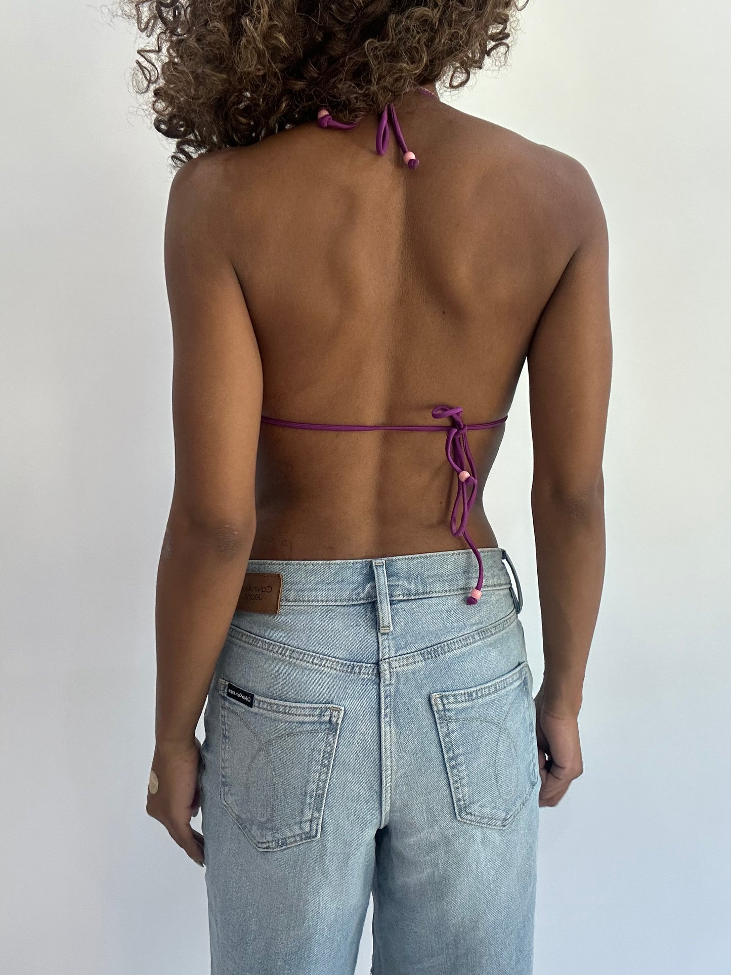 beach drop | small yellow and purple butterfly print bikini top