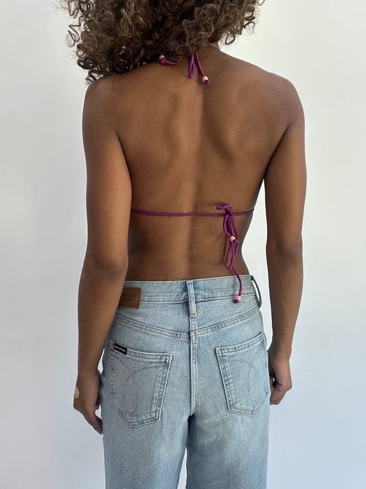 beach drop | small yellow and purple butterfly print bikini top